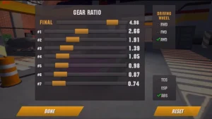 Picture of gearbox settings in car parking multiplayer