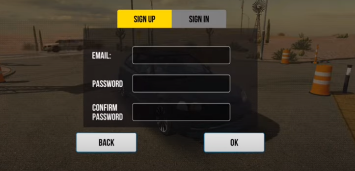 sign in and sign up page screenshot of car parking multiplayer